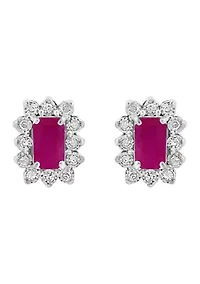 Diamond and Ruby Earrings in Sterling Silver
