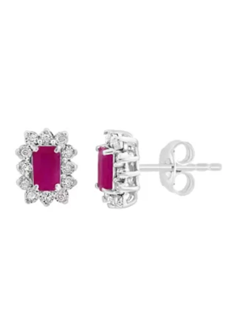 Diamond and Ruby Earrings in Sterling Silver