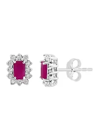 Diamond and Ruby Earrings in Sterling Silver