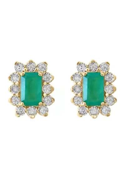 Diamond and Emerald Earrings in Gold Over Silver