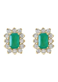 Diamond and Emerald Earrings in Gold Over Silver