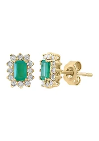 Diamond and Emerald Earrings in Gold Over Silver