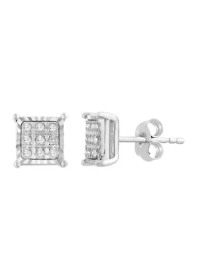 Sterling Silver Diamond Earrings 