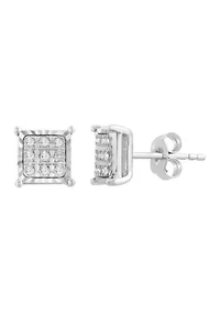 Sterling Silver Diamond Earrings 