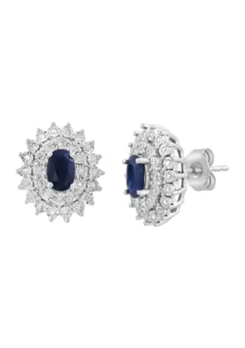 Sterling Silver Diamond Sapphire Earrings