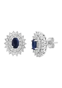 Sterling Silver Diamond Sapphire Earrings 