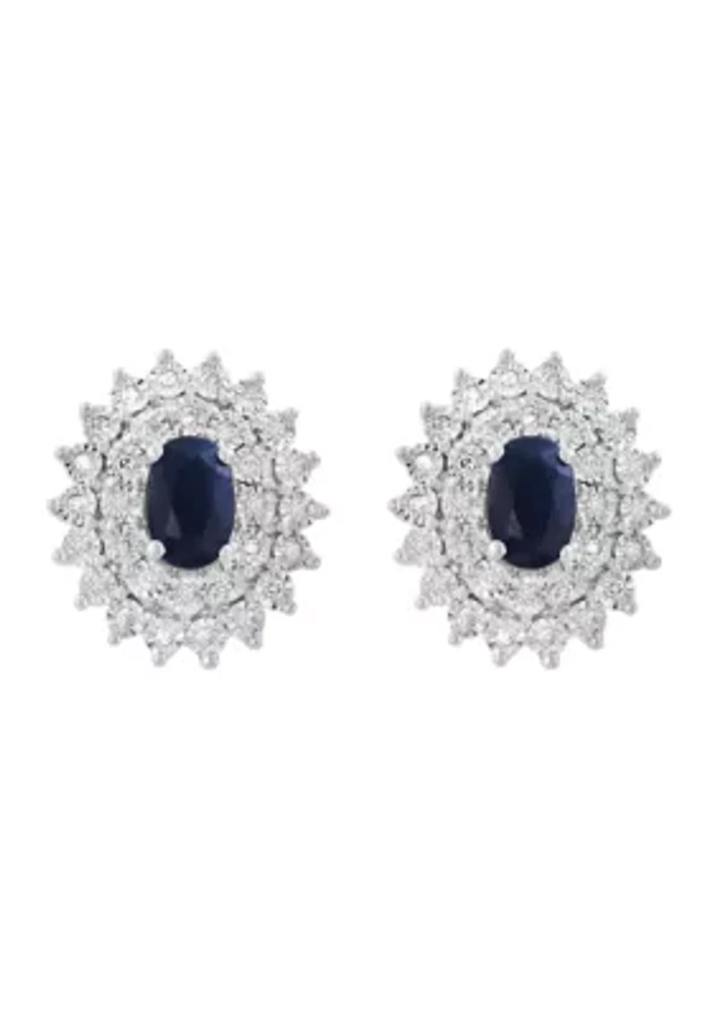 Sterling Silver Diamond Sapphire Earrings 
