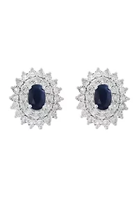 Sterling Silver Diamond Sapphire Earrings 