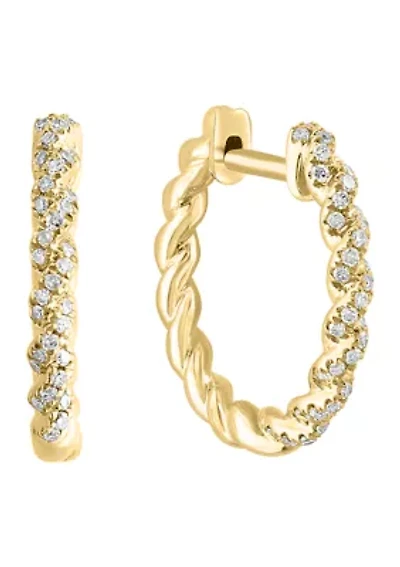 1/5 ct. t.w. Diamond Rope Hoop Earrings in 14K Yellow Gold
