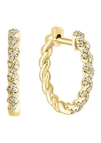 1/5 ct. t.w. Diamond Rope Hoop Earrings in 14K Yellow Gold