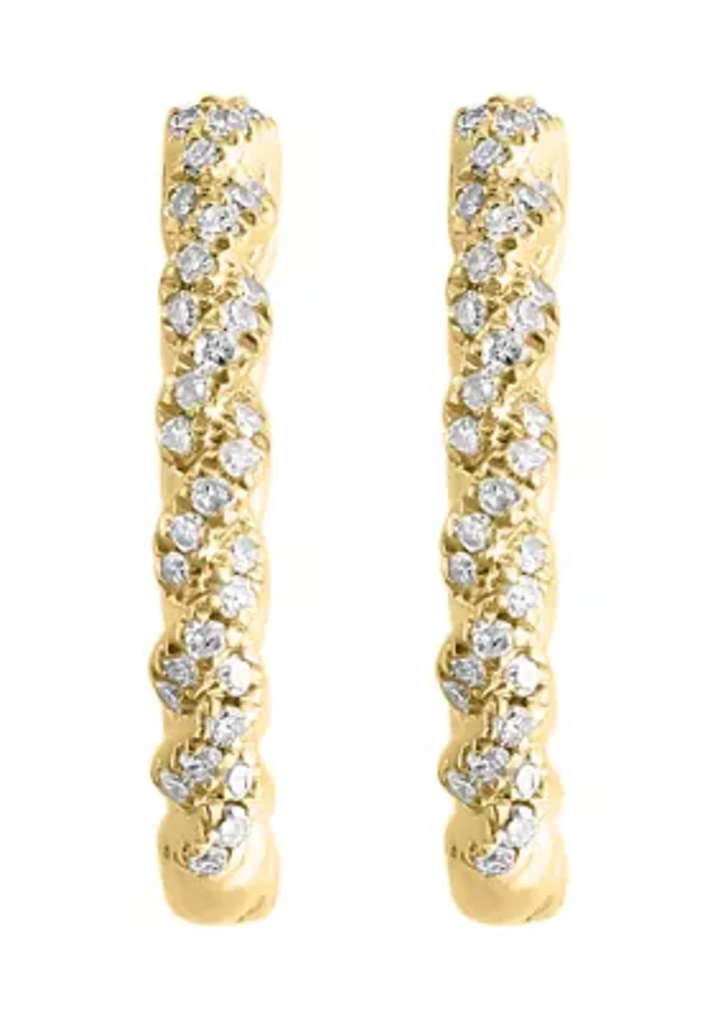 1/5 ct. t.w. Diamond Rope Hoop Earrings in 14K Yellow Gold
