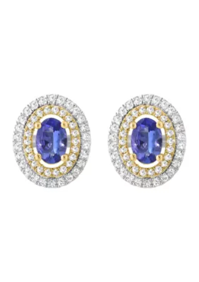 14K White and 14K Yellow Gold Diamond and Tanzanite Earrings