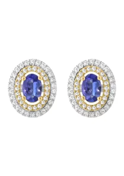 14K White and 14K Yellow Gold Diamond and Tanzanite Earrings