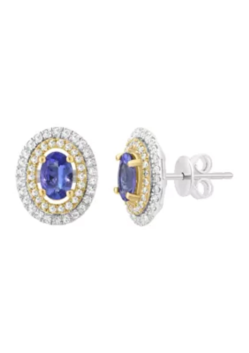 14K White and 14K Yellow Gold Diamond and Tanzanite Earrings