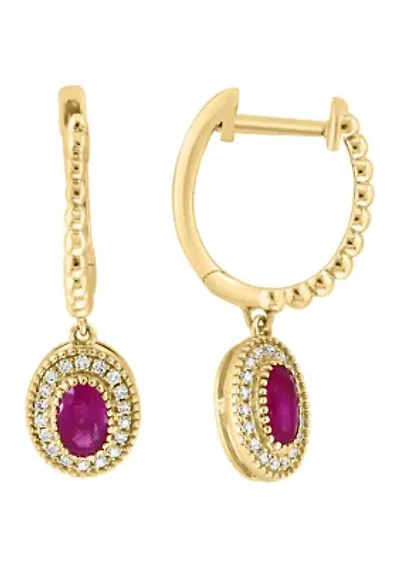  14K Yellow Gold Diamond Ruby Earrings