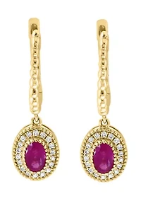  14K Yellow Gold Diamond Ruby Earrings