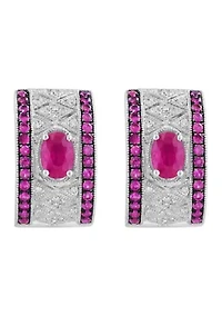 Diamond and Natural Ruby Earrings in Sterling Silver 
