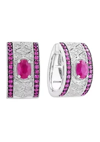 Diamond and Natural Ruby Earrings in Sterling Silver 