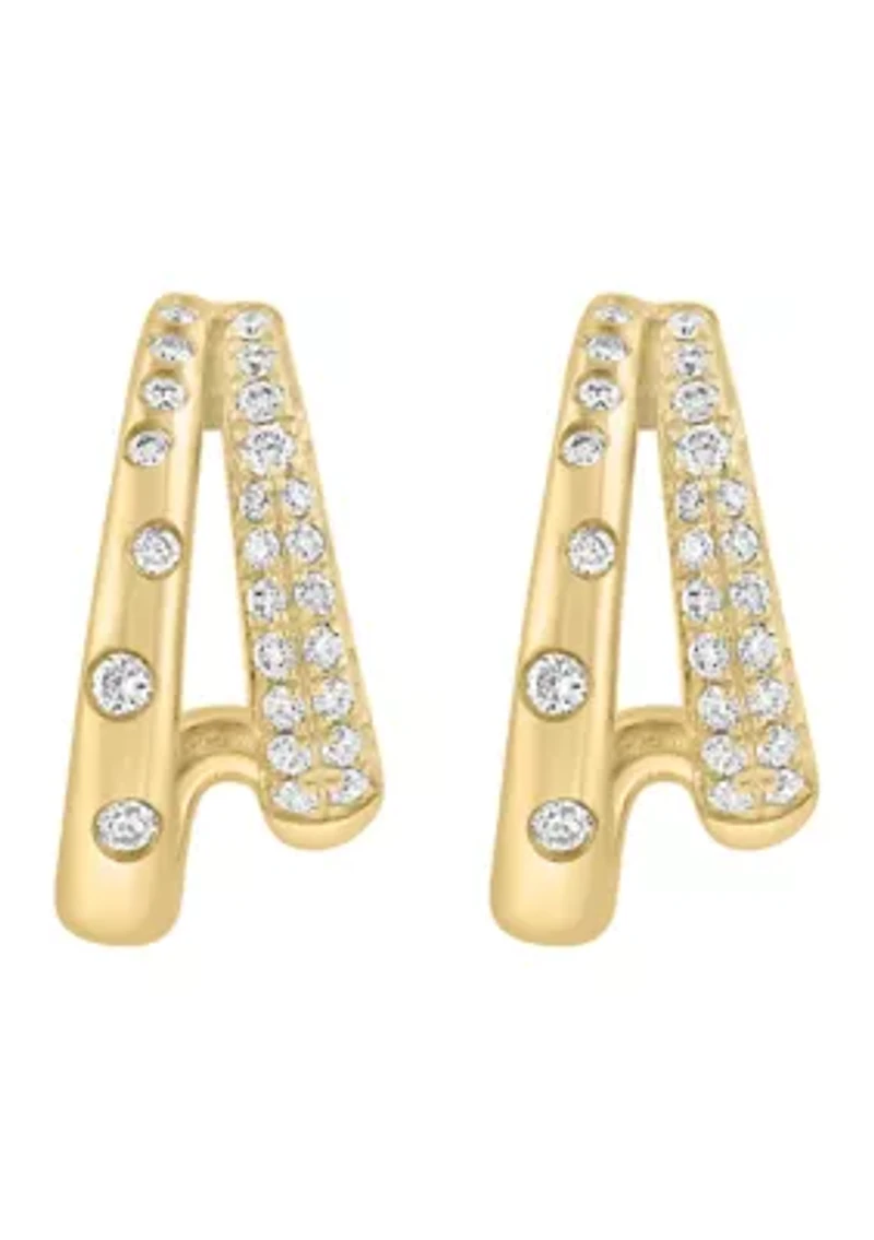 14K Gold-Plated Over Sterling Silver Diamond Earrings