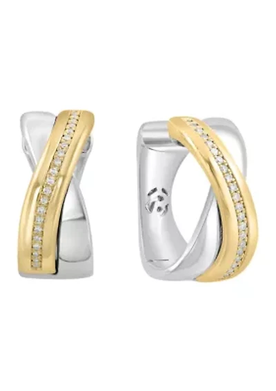 1/8 ct. t.w. Diamond Hoop Earrings in 14K Yellow Gold and Sterling Silver