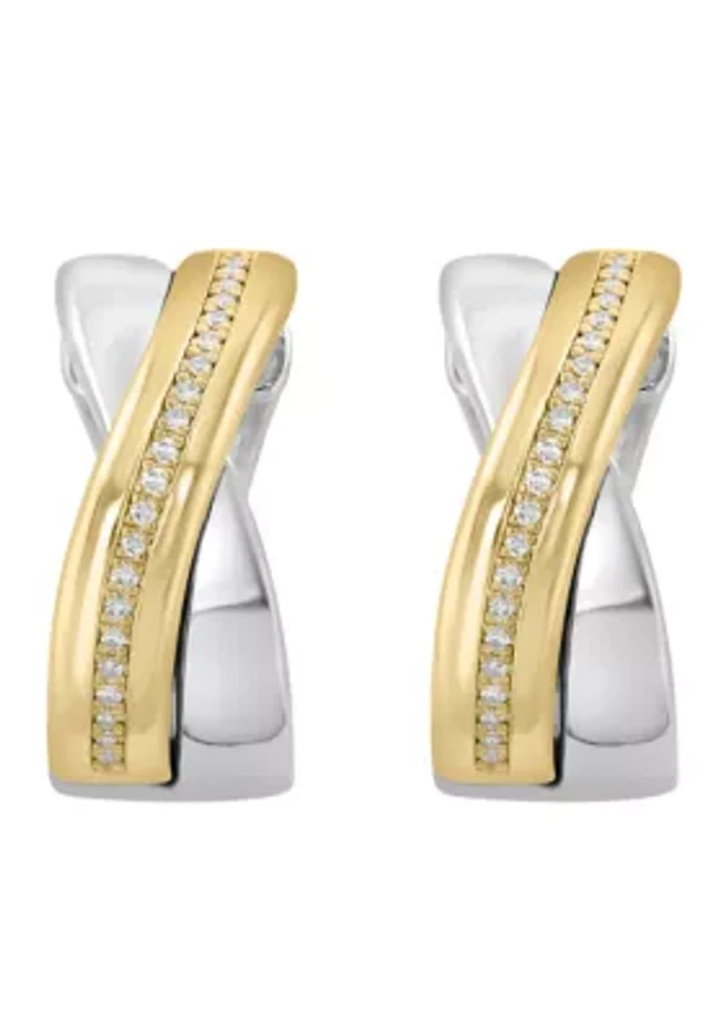 1/8 ct. t.w. Diamond Hoop Earrings in 14K Yellow Gold and Sterling Silver