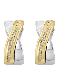 1/8 ct. t.w. Diamond Hoop Earrings in 14K Yellow Gold and Sterling Silver
