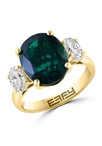 Lab Created Diamond and Emerald Ring in 14K Yellow Gold