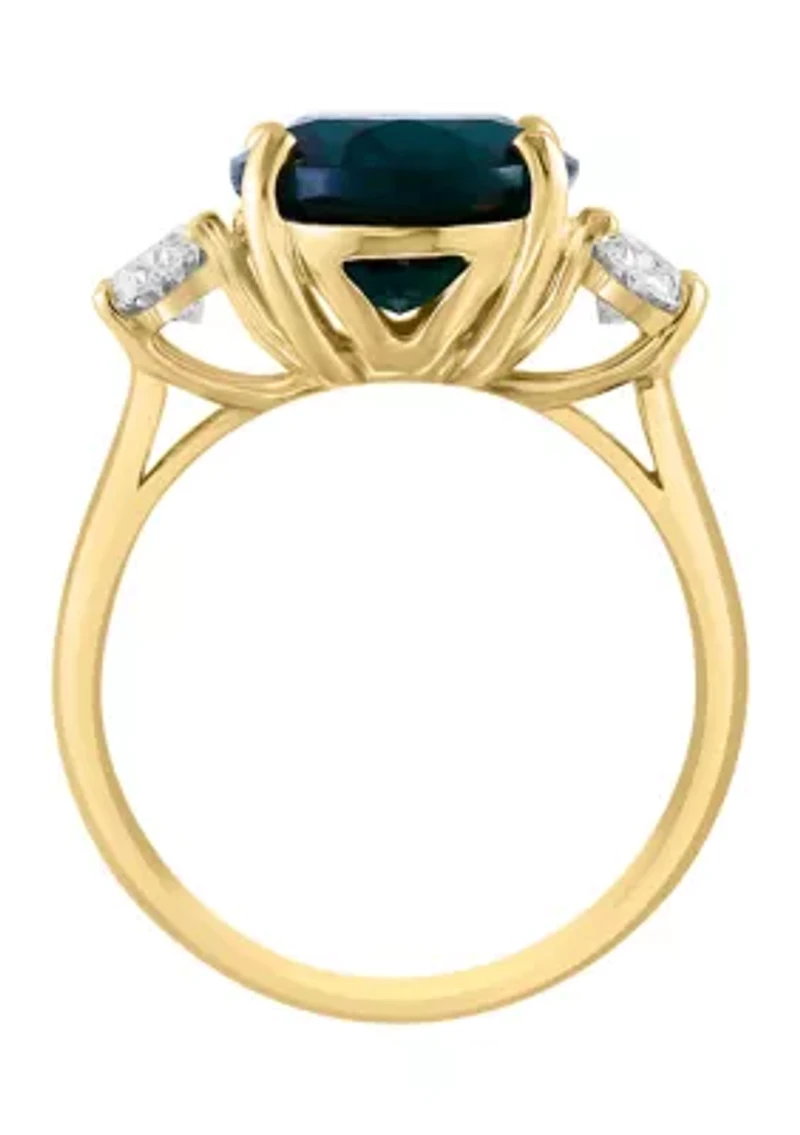 Lab Created Diamond and Emerald Ring in 14K Yellow Gold