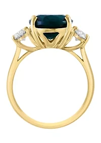 Lab Created Diamond and Emerald Ring in 14K Yellow Gold