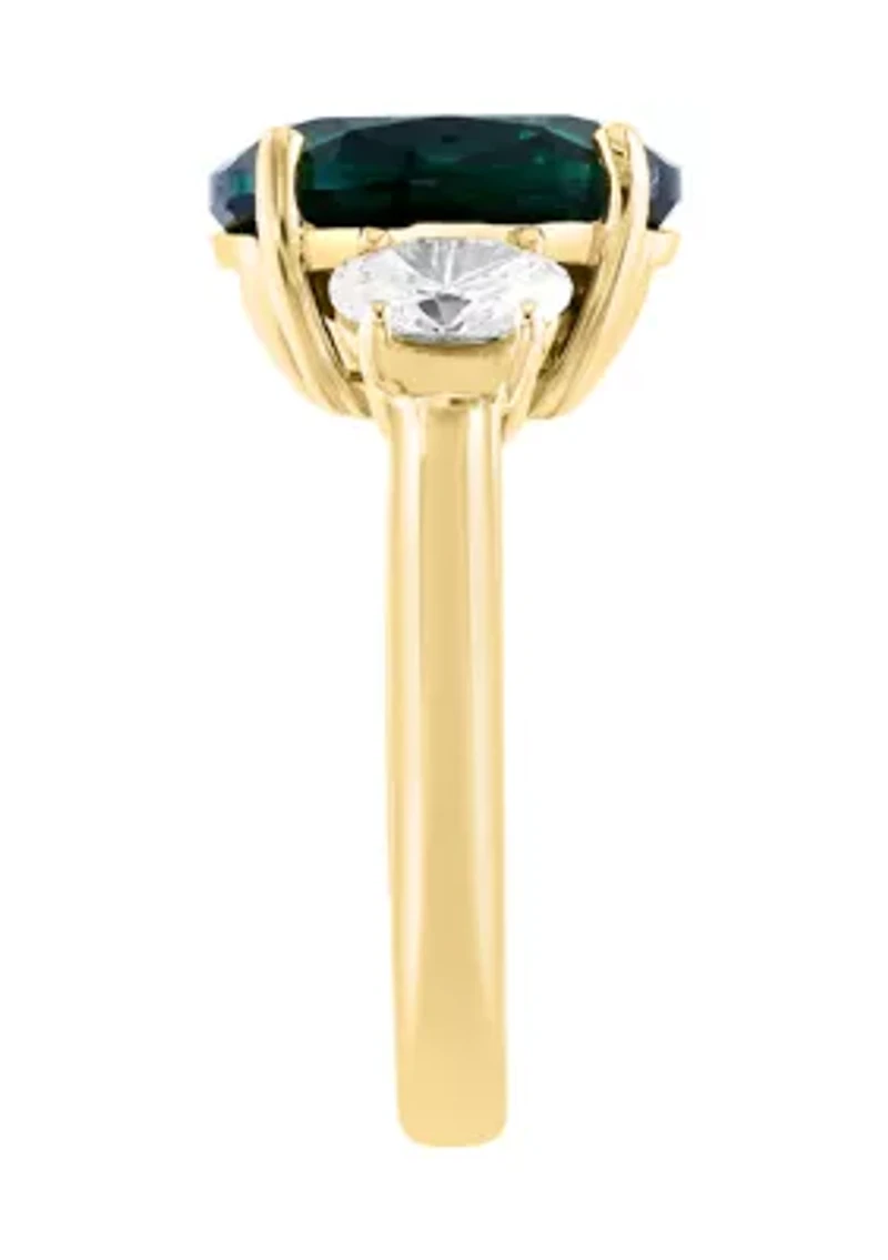 Lab Created Diamond and Emerald Ring in 14K Yellow Gold