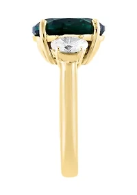 Lab Created Diamond and Emerald Ring in 14K Yellow Gold