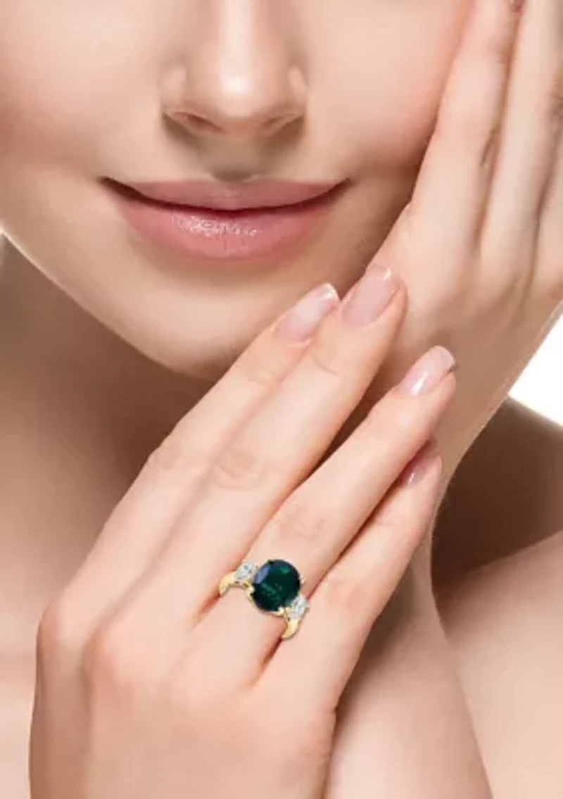 Lab Created Diamond and Emerald Ring in 14K Yellow Gold