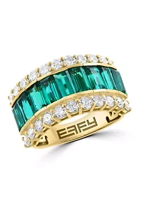  14K Yellow Gold Lab Grown Diamond and Lab Grown Emerald Ring 