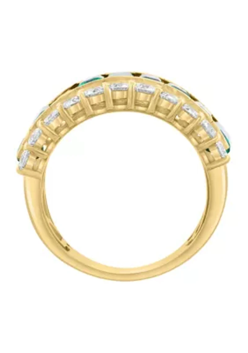  14K Yellow Gold Lab Grown Diamond and Lab Grown Emerald Ring 