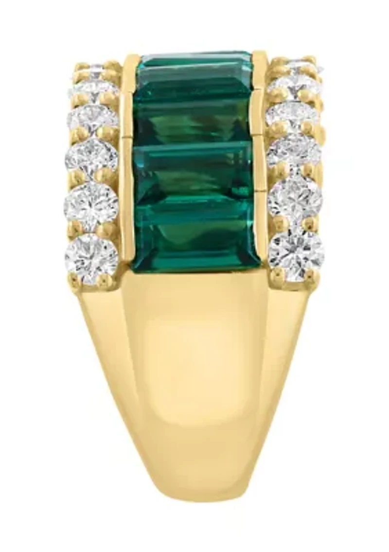  14K Yellow Gold Lab Grown Diamond and Lab Grown Emerald Ring 