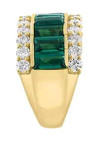  14K Yellow Gold Lab Grown Diamond and Lab Grown Emerald Ring 