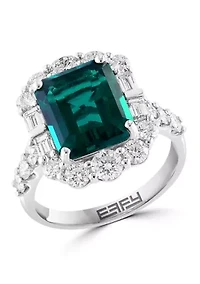 Lab Created Diamond and Emerald Ring in 14K White Gold