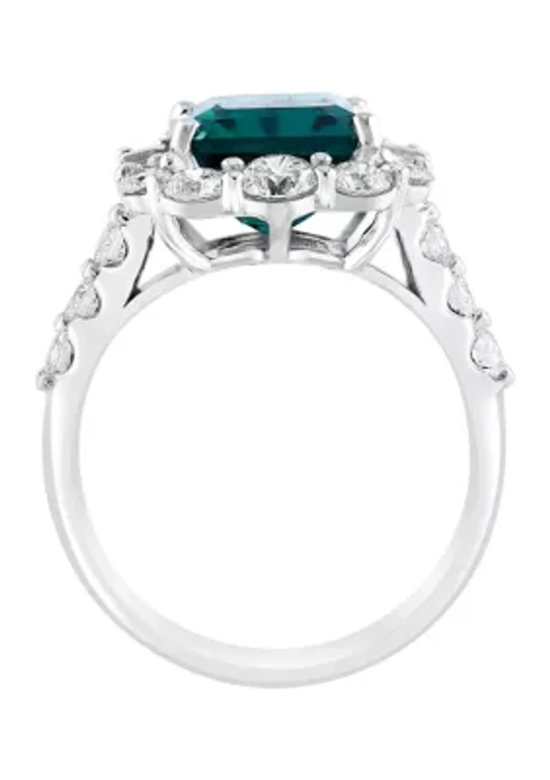 Lab Created Diamond and Emerald Ring in 14K White Gold