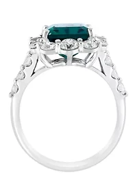 Lab Created Diamond and Emerald Ring in 14K White Gold