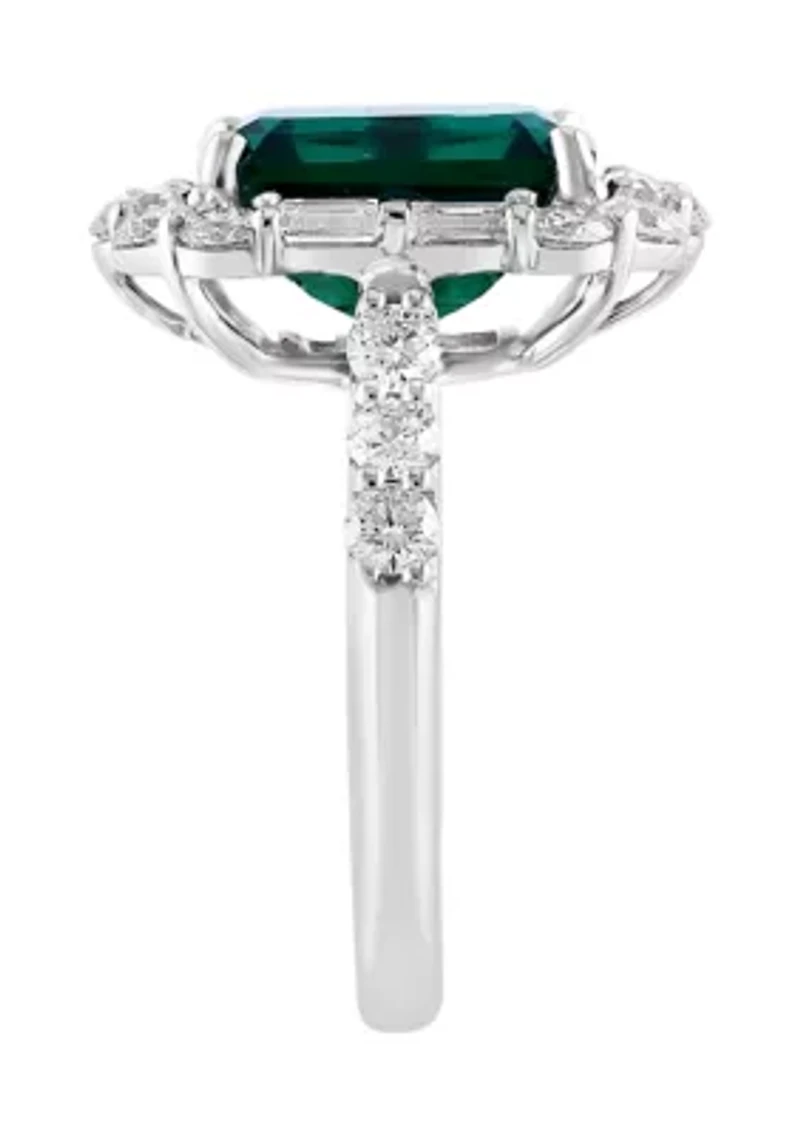 Lab Created Diamond and Emerald Ring in 14K White Gold