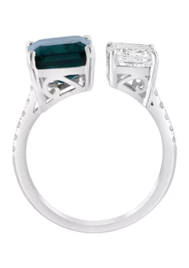 Lab Created Diamond and Emerald Ring in 14K White Gold