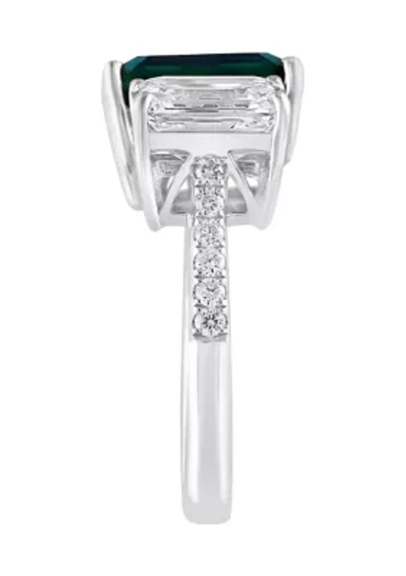 Lab Created Diamond and Emerald Ring in 14K White Gold