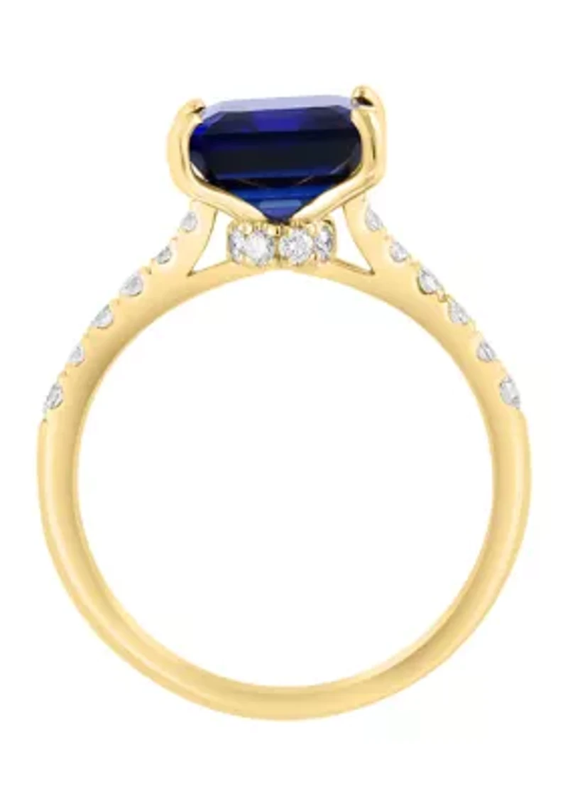 Lab Created Diamond and Sapphire Ring in 14K Yellow Gold