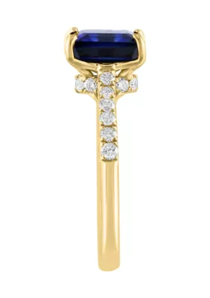 Lab Created Diamond and Sapphire Ring in 14K Yellow Gold