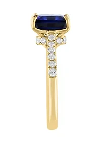 Lab Created Diamond and Sapphire Ring in 14K Yellow Gold