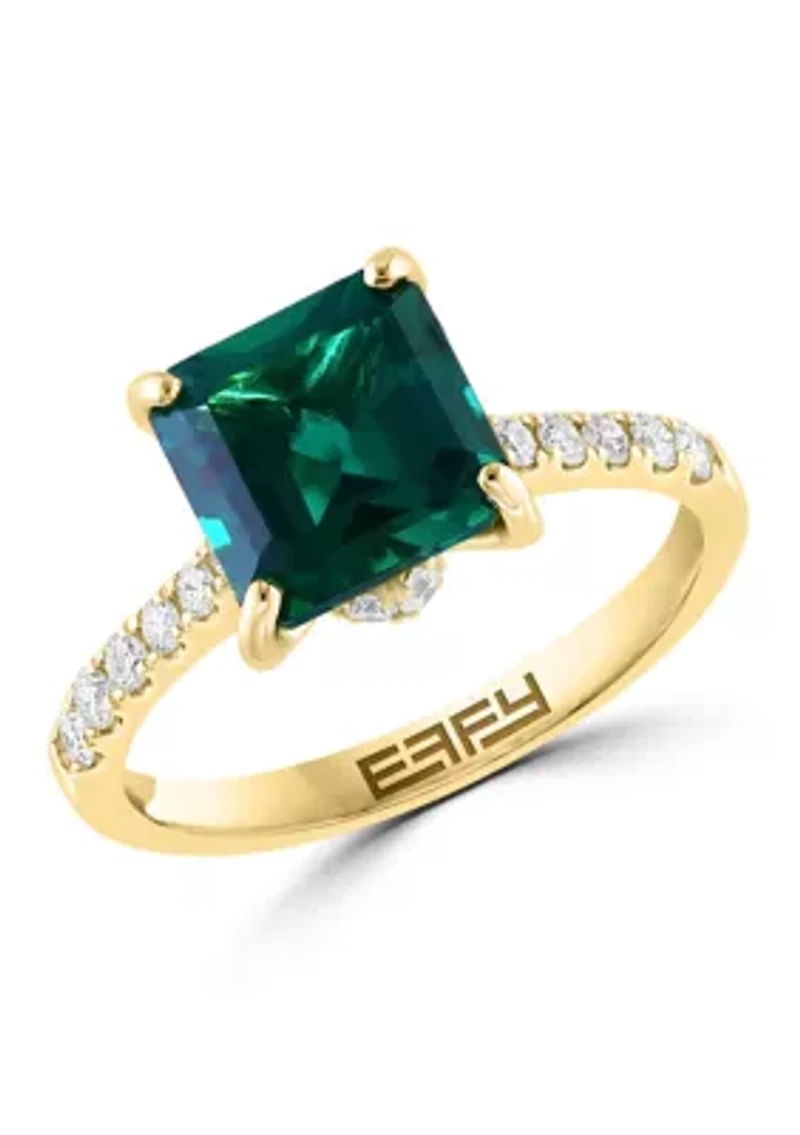 Lab Created Diamond and Emerald Ring in 14K Yellow Gold