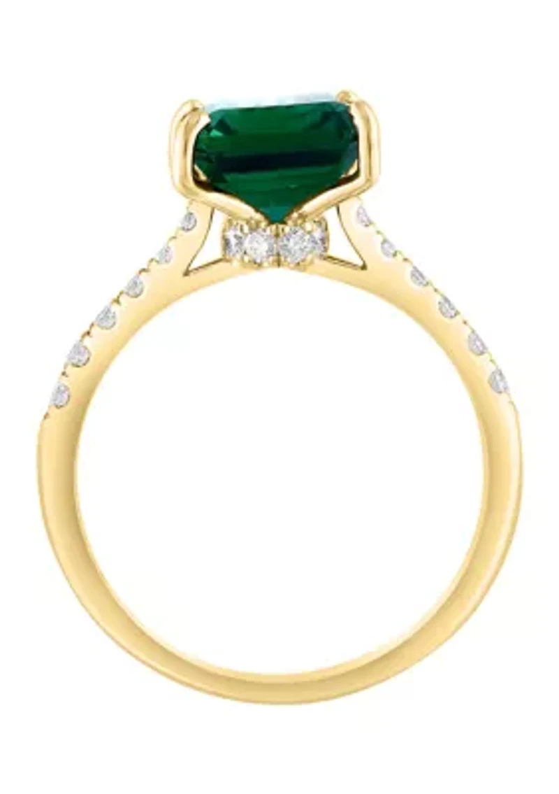 Lab Created Diamond and Emerald Ring in 14K Yellow Gold