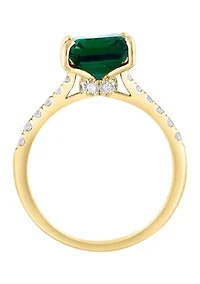 Lab Created Diamond and Emerald Ring in 14K Yellow Gold