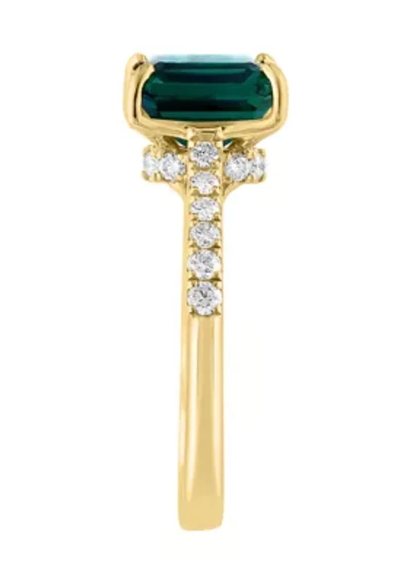 Lab Created Diamond and Emerald Ring in 14K Yellow Gold