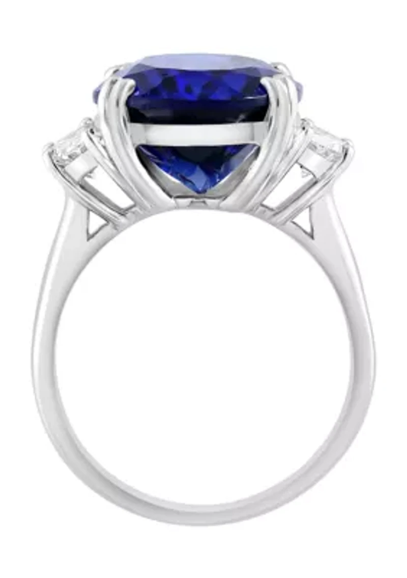 Lab Created Diamond and Sapphire Ring in 14K White Gold
